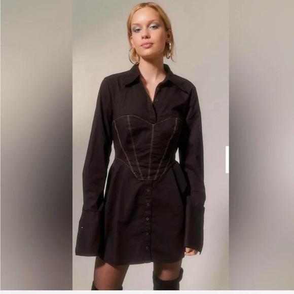 Urban Outfitters Taurus Black Corset Shirt Dress- Size Small - Picture 1 of 6